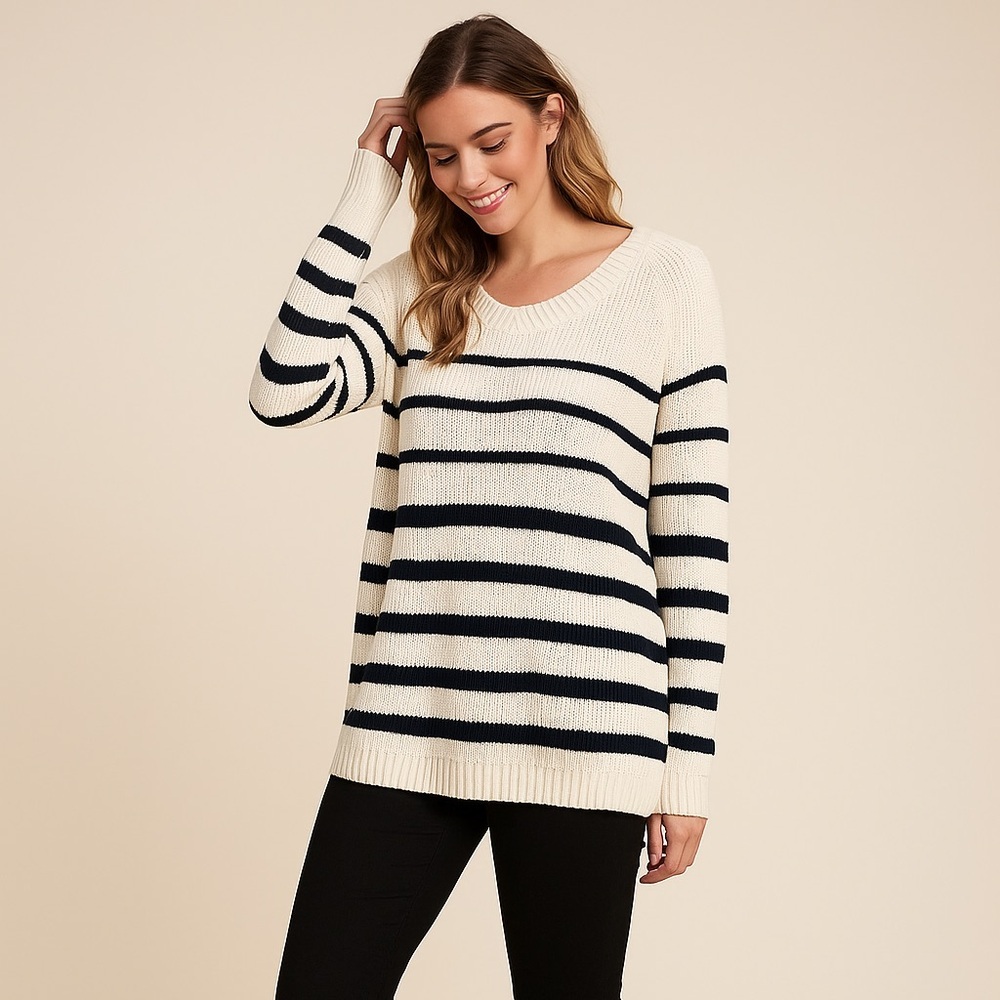 Talbots Cream Ribbed Sweatshirt - Picture 3 of 12